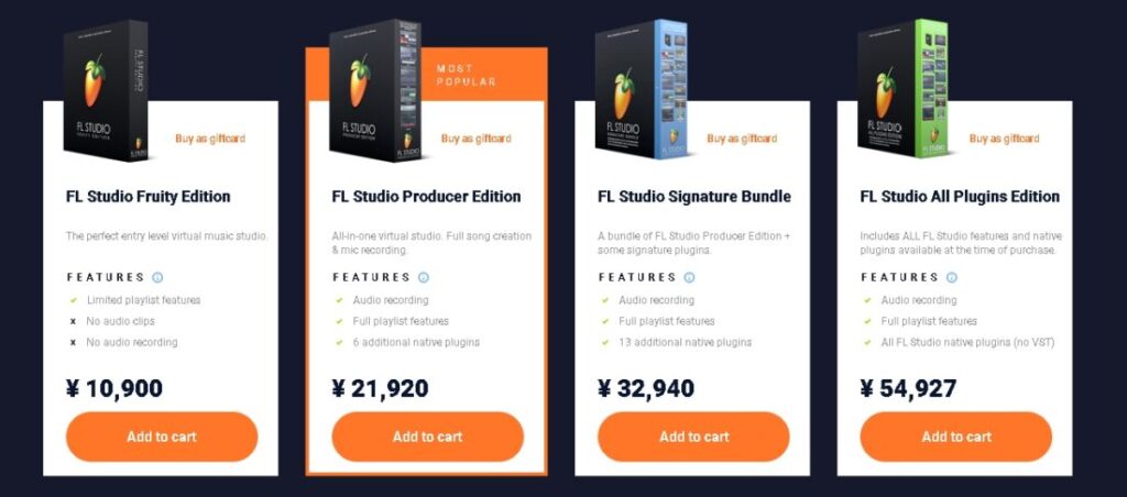 FL Studioグレード別価格表